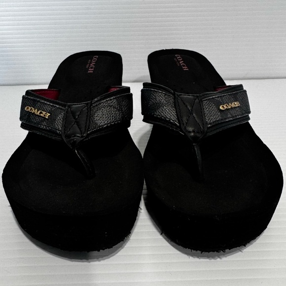 Coach Jolene Black Logo Platform Flip Flops Size 6.5 - Picture 3 of 12